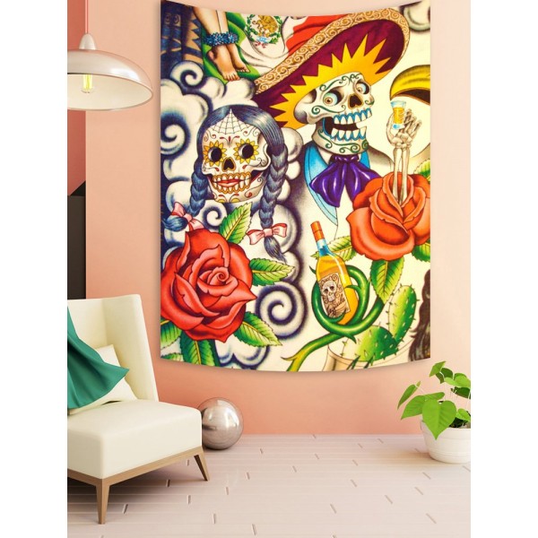 Colorful Skull Hippie - 145*130cm - Printed Tapestry