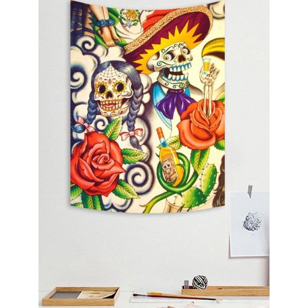 Colorful Skull Hippie - 145*130cm - Printed Tapestry