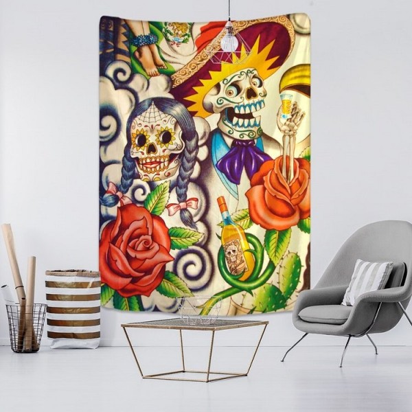 Colorful Skull Hippie - 145*130cm - Printed Tapestry