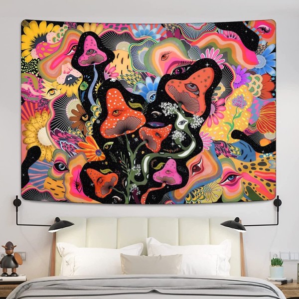 Mushroom - UV Reactive Tapestry with Wall Hanging Accessories