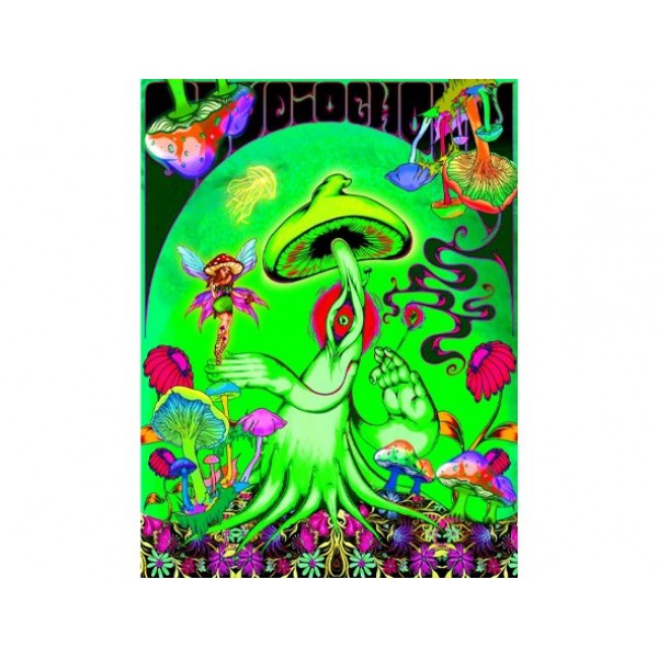 Mushroom - UV Reactive Tapestry with Wall Hanging Accessories