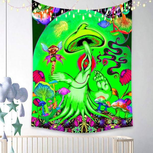 Mushroom - UV Reactive Tapestry with Wall Hanging Accessories