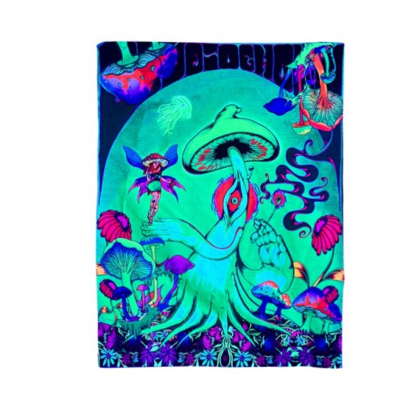 Mushroom - UV Reactive Tapestry with Wall Hanging Accessories