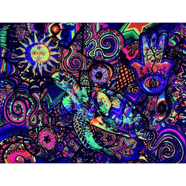 Psychedelic turtle - UV Reactive Tapestry with Wall Hanging Accessories