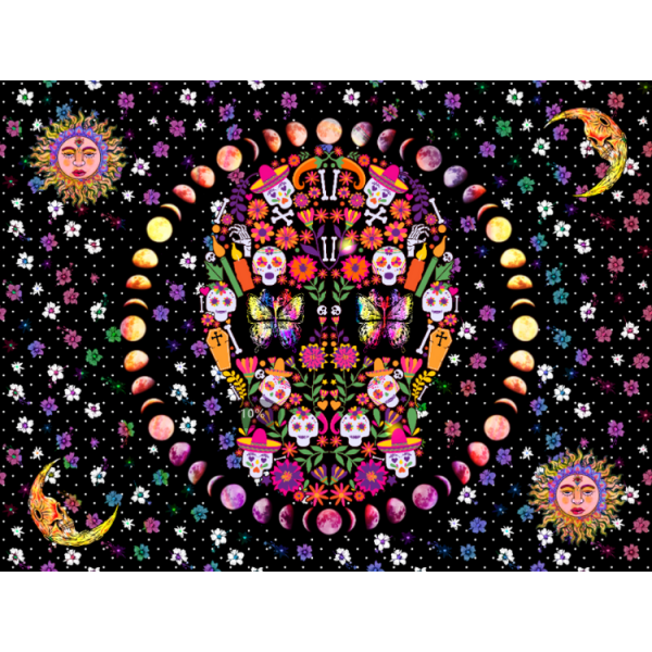 Skull  - UV Reactive Tapestry with Wall Hanging Accessories