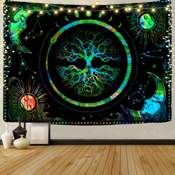 Psychedelic Tree - UV Reactive Tapestry with Wall Hanging Accessories