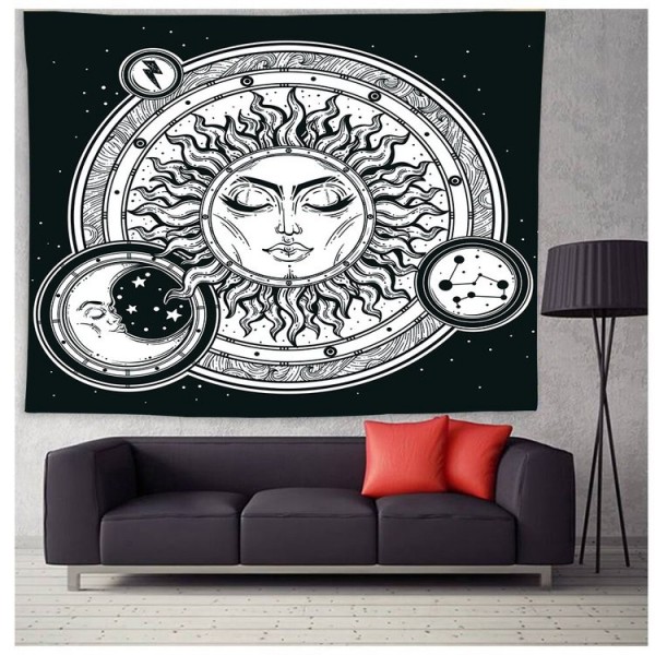 Sun And Crescent Moon - Printed Tapestry