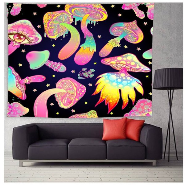 Colorful Glowing Mushroom - Printed Tapestry