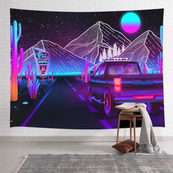 Retro Wave Neon - Printed Tapestry