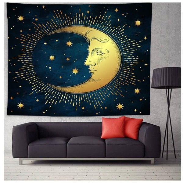 Sun And Crescent Moon - Printed Tapestry