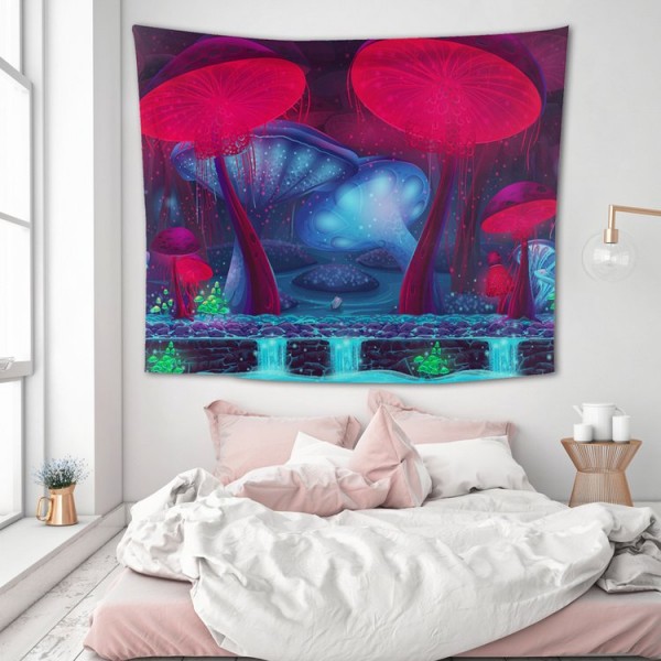 Wall Carpets Red Blue Mushrooms Wall Hanging Tapestry for Background Room