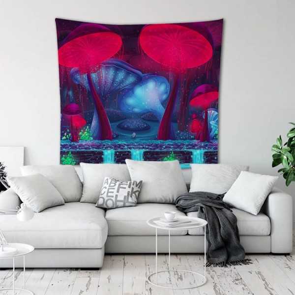 Wall Carpets Red Blue Mushrooms Wall Hanging Tapestry for Background Room