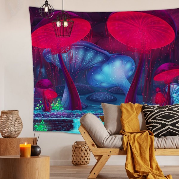 Wall Carpets Red Blue Mushrooms Wall Hanging Tapestry for Background Room