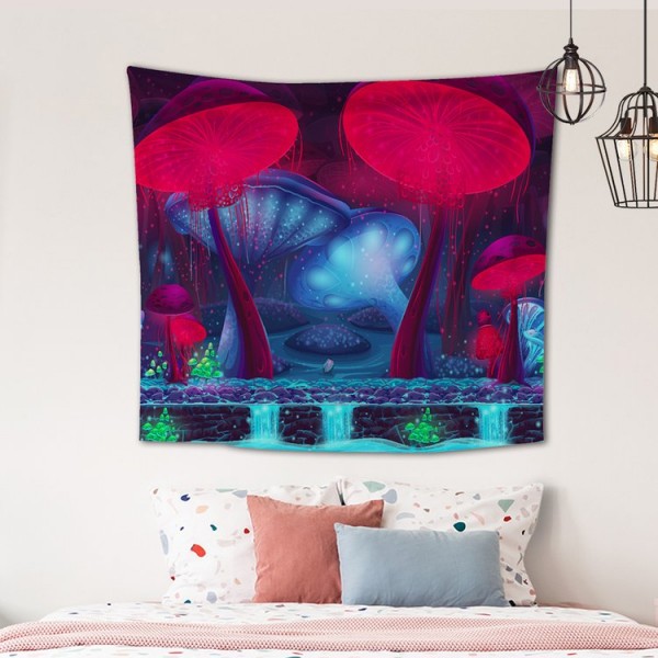 Wall Carpets Red Blue Mushrooms Wall Hanging Tapestry for Background Room