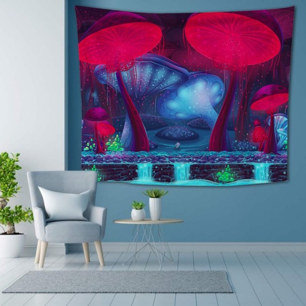 Wall Carpets Red Blue Mushrooms Wall Hanging Tapestry for Background Room