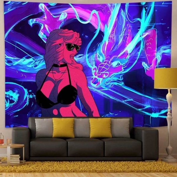 Retro Wave Neon - Printed Tapestry