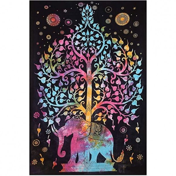 Tie dye elephant tree - Printed Tapestry