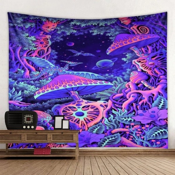 Psychedelic Mushroom and Space - Printed Tapestry